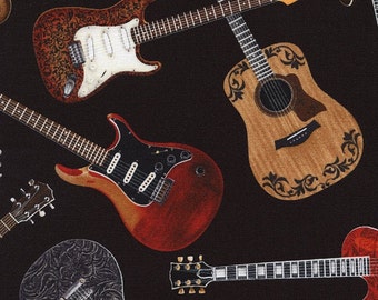 Guitars on Black from Timeless Treasures Fabrics