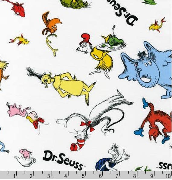 Dr Seuss Tossed Characters Allover On White From Robert Etsy