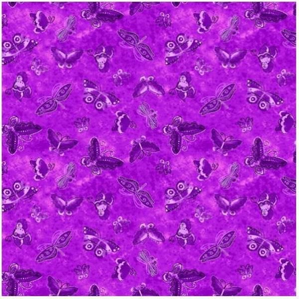 Kindred Canines Flutterbyes Dark Orchid by Laurel Birch for Clothworks