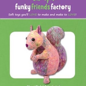 May include: A pink and purple fabric squirrel toy with a 30cm / 12 inch size. The toy is called "Sue Squirrel" and is part of the "Funky Friends Factory" line of soft toys.