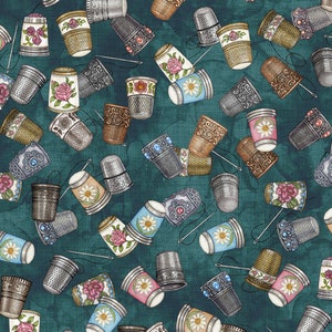 Tossed Thimbles in Teal from the Just Sew Collection by ©Dan Morris for QT Fabrics - 100% Cotton