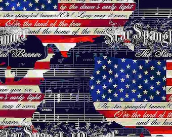 100/% Quilt Shop Cotton Fabric Star Spangled Banner Song Lyrics from We the People Collection by Timeless Treasures