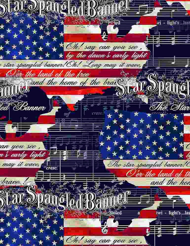 100/% Quilt Shop Cotton Fabric Star Spangled Banner Song Lyrics from We the People Collection by Timeless Treasures