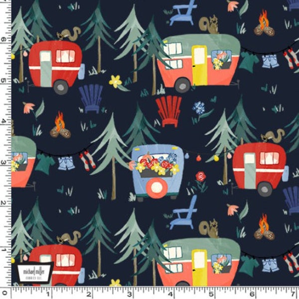 Camp Grounds in Navy from Camping Life Collection by Deane Beesley for Michael Miller Fabrics- 100% High Quality Cotton