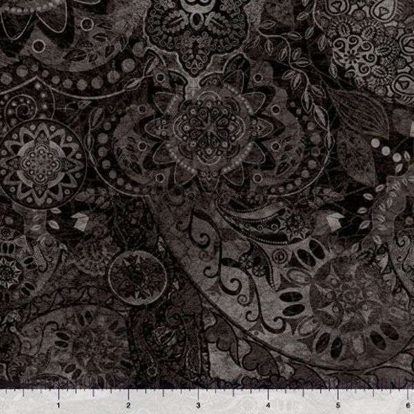 Night flight Black Ombre Paisley Boho Blender from Bohemian Rhapsody Collection QT Fabric- Color Fades From Light to Dark- 100% Cotton