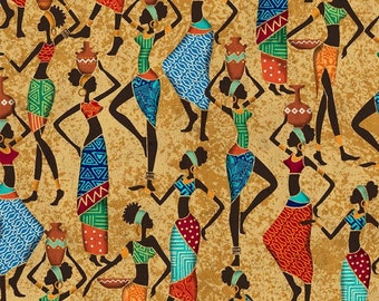 African Women in Tan Multi Digital MINKY by Michael Miller Fabrics - Low Stretch | Low Fluff | 100% polyester