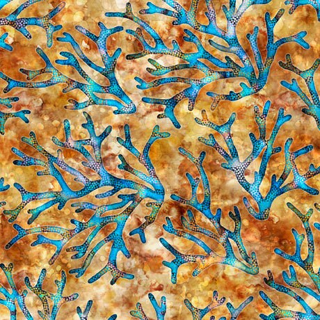Sea Coral in Amber from Oceana Collection by Dan Morris for Quilting Treasure Fabric- 100% Quilt Shop Cotton