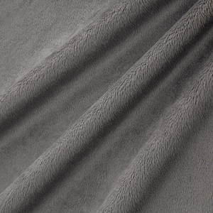 May include: Close-up of a soft, gray fabric with a fuzzy texture. The fabric is folded and has a subtle sheen.
