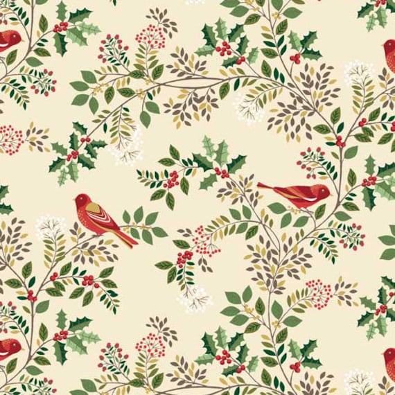 100/% Cotton Fabric Makower Tiny Robins and Stars Silent Night Design