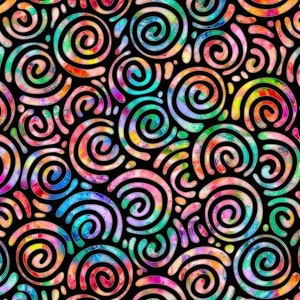 Colorful Packed Scroll Swirl in Black from Brilliance Collection by Dan Morris for Quilting Treasure Fabric- 100% Quilt Shop Cotton
