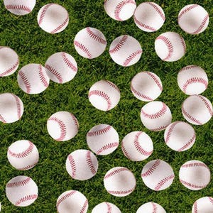 Baseballs in Green from Sports Life Collection by Robert Kaufman- 100% Quilt Shop Cotton