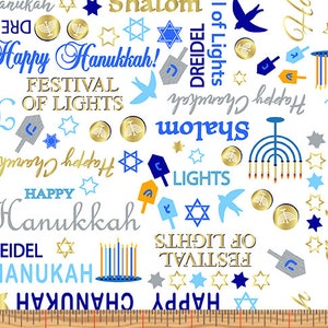 Festive Words in White from Festival of Lights Collection for Kanvas Studio Fabric - 100% High Quality Cotton