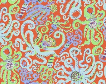Pulpo naranja de la colección de agosto de 2020 de Kaffe Fassett Collective, de FreeSpirit Fabric