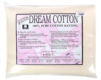 Natural Cotton Select KING BATTING (approx 120"x122") from Quilters Dream Batting- Mid Loft Great for Hand and Machine Quilting 100% Cotton