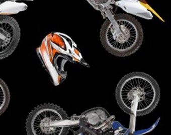 Dirt Bikes in Black from In Motion Collection by Elizabeth's Studio - 100% Cotton Fabric
