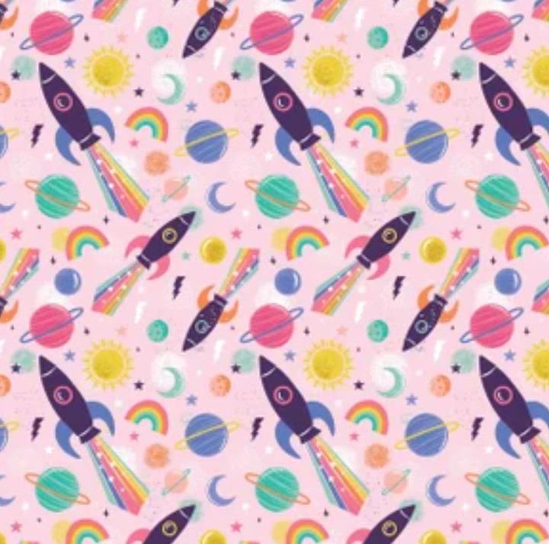 Little Ink Rockets Digital Minky - Cosmic Rockets in Light Pink From EZ - You Choose the ...
