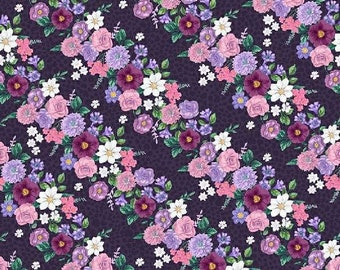 Bias Blossom in Aubergine from In Bloom Collection by Windham Fabrics - 100% Cotton Fabric