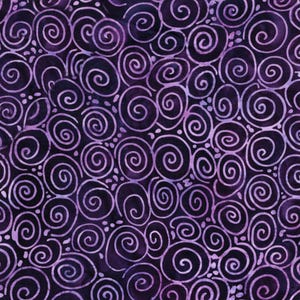 May include: A fabric featuring a repeating pattern of light purple hand-drawn style spirals set against a deep dark purple background. The design consists of numerous swirling circular lines of varying sizes that create a dense, continuous texture.