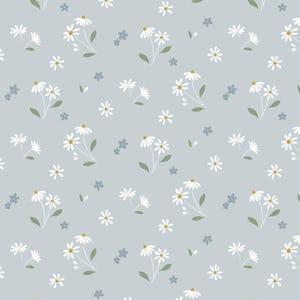 Daisies Dancing on Duck Egg Blue from the Floral Song Collection by Cassandra Connolly for Lewis & Irene - 100% Cotton