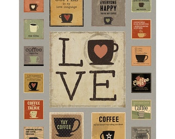 YAY! Coffee! Digital Block PANEL approx 36"x43" from YAY! Coffee! Collection for Clothworks - 100% High Quality Cotton