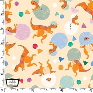 Ovos de dinossauro para chocar em pêssego da coleção Rainbow Dino da Michael Miller Fabric - Você escolhe o corte