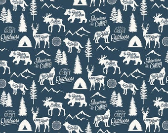 Animals in the Great Outdoors Main in Navy Blue from Adventure is Calling Collection by Riley Blake -You Choose the Cut - 100% Cotton Fabric