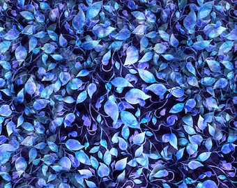 Leaves & Vines in Blue from the Blossom Collection by QT Fabrics- 100% High Quality Quilt Shop Cotton