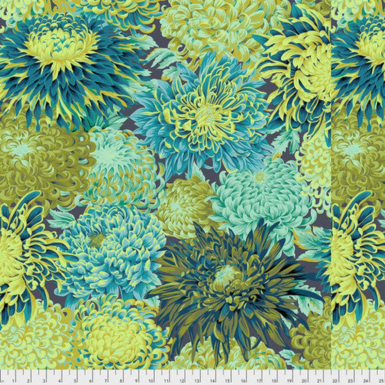 Japanese Chrysanthemum in Forest Green From Kaffe Fassett Collective Classics Collection by FreeSpirit Fabric Kaffe Fassett Fabric
