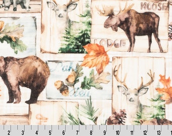 Moose Lodge Digital Cuddle® in Natural Beige by Shannon Fabrics - 2.5mm Pile - Digital Print - 100% Polyester