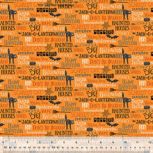 A Purr-fect Halloween in Orange from the Scaredy Cats Collection by Windham Fabrics - 100% Cotton Fabric