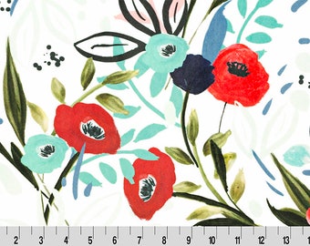 Fat Half ONLY 30"x36" Floral Minky-Lively Flower Bouquets Spearmint Digital Cuddle® MINKY by Shannon Fabrics 2.5mm pile