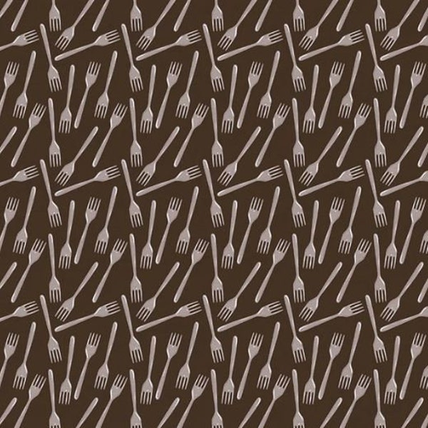 Forks in Dark Brown from Coffee Talk Collection by Paintbrush Studio Fabric 100% Quilt Shop Cotton