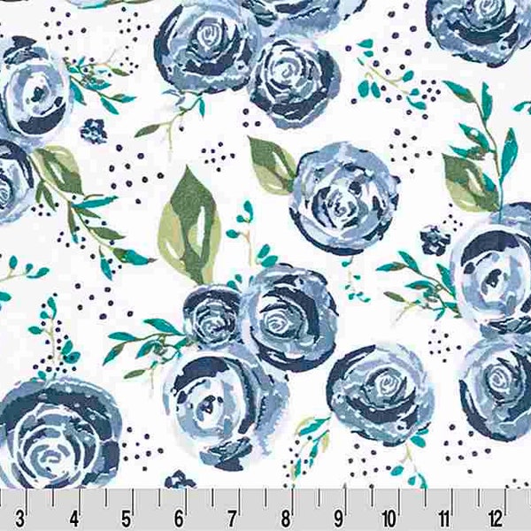 FLORAL PLUSH MINKY- Rosie Digital Cuddle® in Navy by Shannon Fabrics 2.5mm Pile