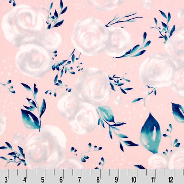 Floral Minky- Rosa Flowers in Rosewater Pink Digital Cuddle® MINKY by Shannon Fabrics 2.5mm Pile