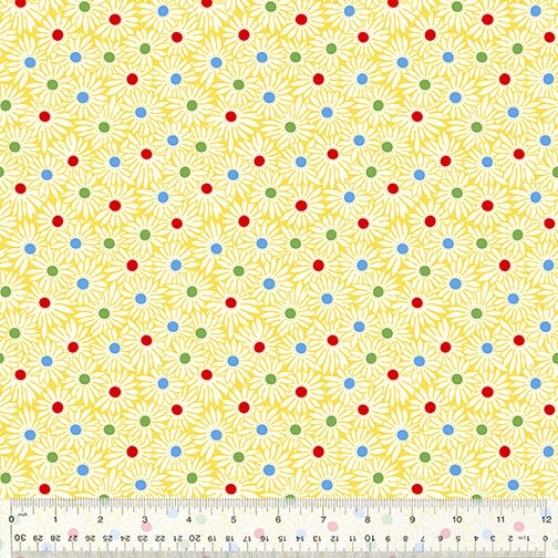 Pop Daisies su GIALLO della collezione Garden Party di Windam Fabrics - 100% cotone