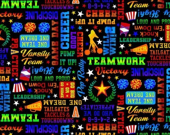 Cheerleader Words Text from Timeless Treasures 100% Cotton Fabric