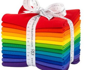 Kona Cotton Bright Rainbow FAT QUARTER Bundle From Robert Kaufman- 12 Fabrics Total