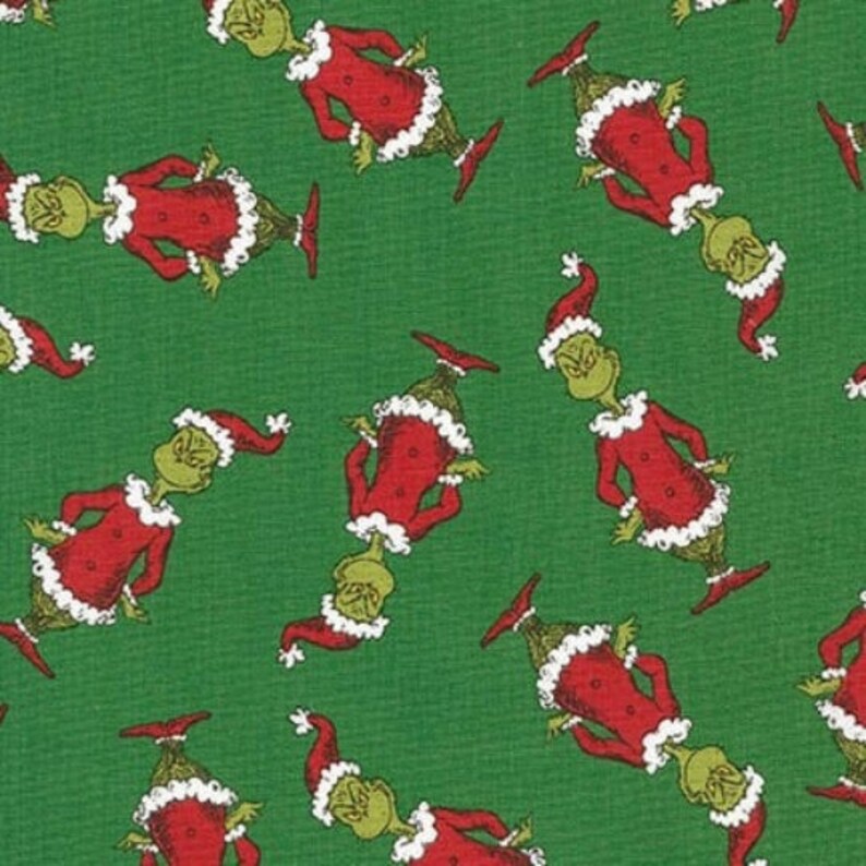 Minky Fabric TOSSED Grinch on Green From Robert Kaufman Etsy