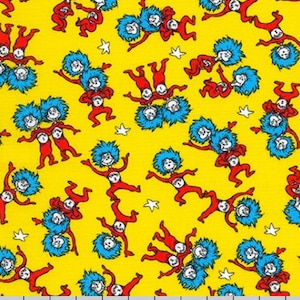 Thing One and Thing Two in Gelb aus der Fabric Kollektion von Dr. SeussEnterprises von Robert Kaufman- Du bestimmst den Schnitt