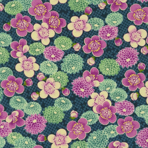 Asian Florals in NAVY by Sevenberry from the Kiku Collection for Robert Kaufman Fabric - 100% Cotton