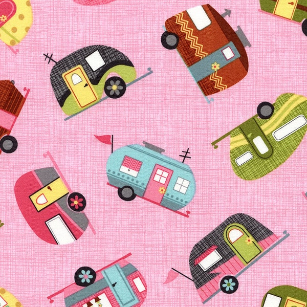 Fat Quarter Only (18"X22") of Motorhome Campers on Pink from Timeless Treasure's Under The Stars Collection