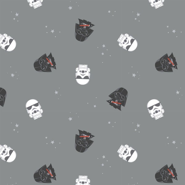 Digital Minky - Disney's Star Wars Empire Dreams Helmet Toss in Gray from EZ Fabrics - You Choose the Cut - 100% Polyester