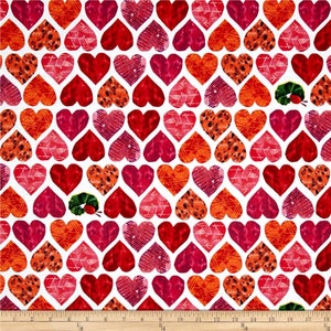 The Very Hungry Caterpillar Red Hearts Fabrics by Eric Carle's I Love You Collection