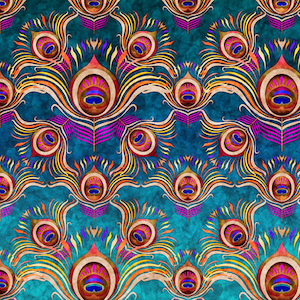 Peacock Ombre Damask in Blue from the Eclectica Collection by ©Dan Morris for QT Fabrics - 100% Cotton