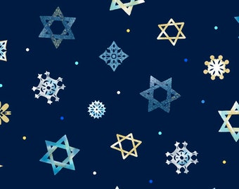 Stella di David in blu navy della collezione Love & Light di QT Fabrics - Tessuto 100% cotone