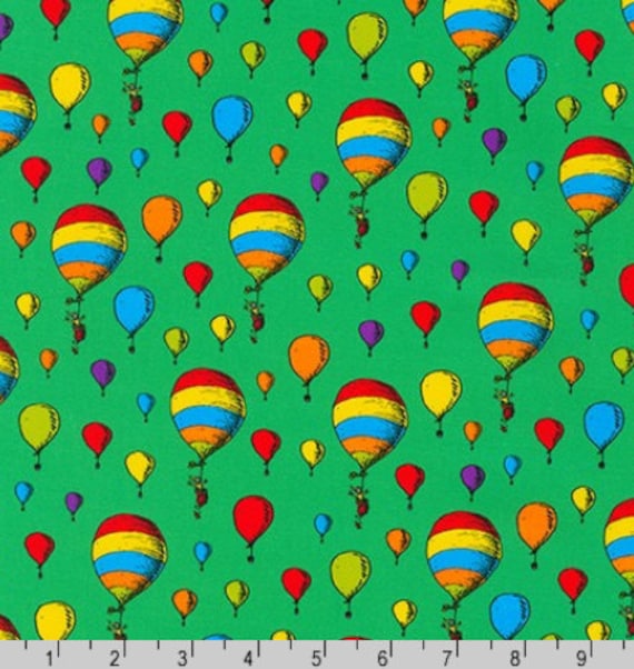 Hot Air Balloons in Green from Dr. Seuss Enterprises Fabric | Etsy