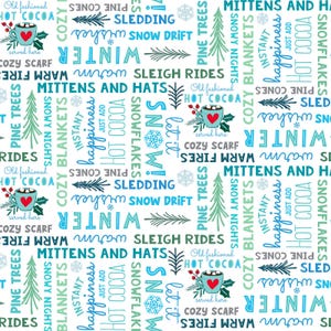 Words in White from the Snow Drift Collection by Michael Zindell for Clothworks Fabric - 100% Cotton Fabric
