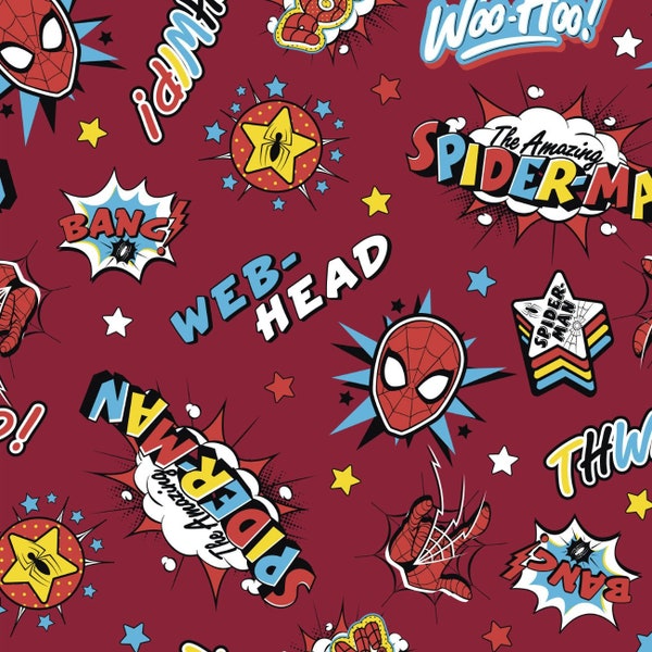 Digital Minky - Marvel Spiderman Sound Bubbles in Red from EZ Fabrics - You Choose the Cut - 100% Polyester