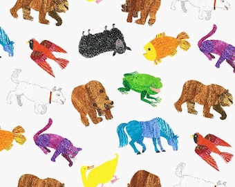 Ours brun, ours brun, animaux multicolores, tissus Andover, Eric Carle