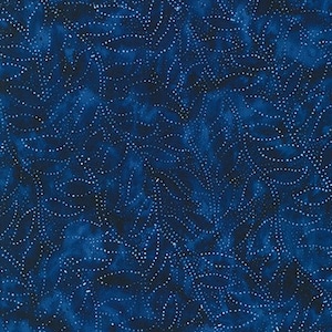 May include: A dark blue fabric with a white dotted pattern. The dots are arranged in a swirling, organic design.